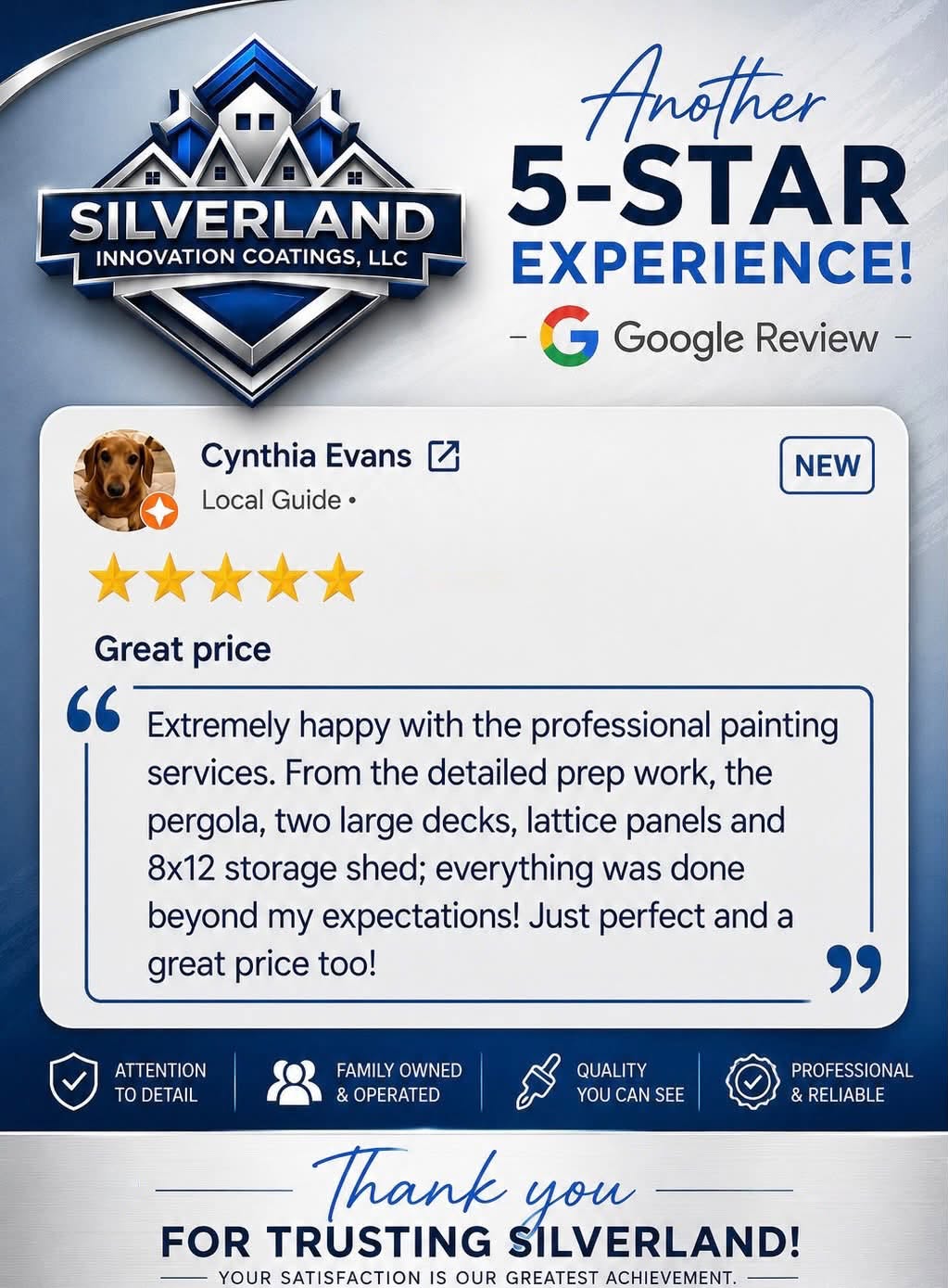 Five-star Google review from Cynthia Evans